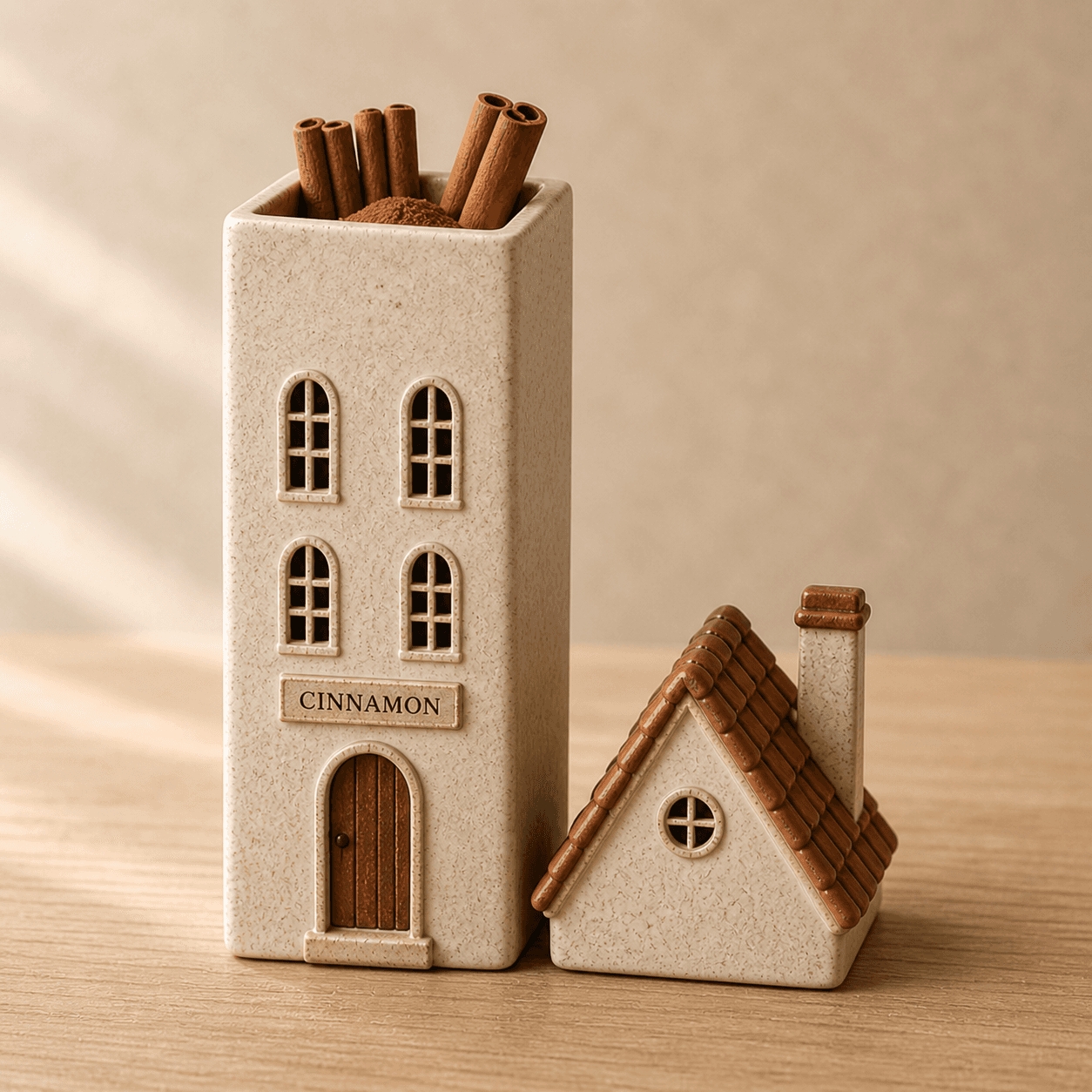 Tall Narrow Cottage handcrafted ceramic spice jar